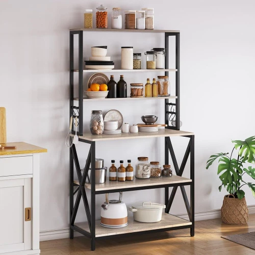 

6-Tier Kitchen Bakers Rack, 31.5 Inch Coee Bar Table, armhouse Microwave Oven Stand Cabinet or Small Spaces, Organizer Storage S