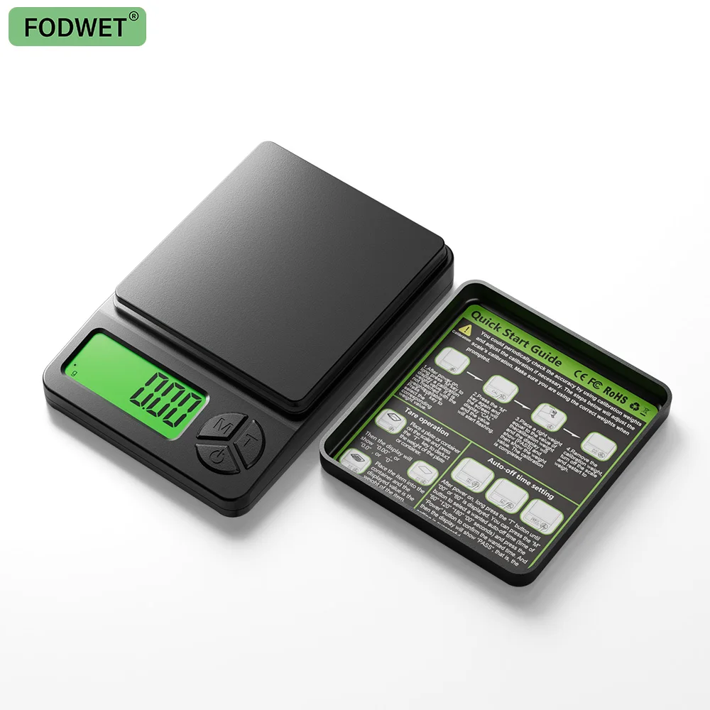 Fodwet-High-Precision Portable Pocket Scale-500G/0.01G- Suitable for Weighing and Measuring Gold, Silver, Copper, Diamonds, and Precious Metals, Household Kitchen Food Weighing, Industrial Light-Weight Items (the Scale Cover Can Be Used as a Weighing Tray)