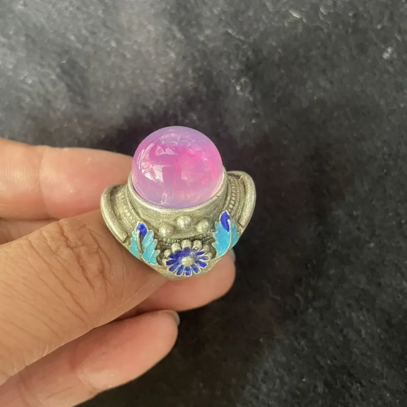 

Vintage Antique Gemstone Inlaid Ring, Exquisite Craftsmanship Nice Condition Collectible Retro Finger Jewelry