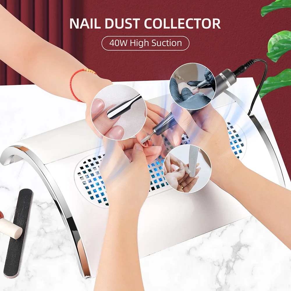 3 Fans Powerful Suction Professional Nail Dust Collector 40W Fan Nail Vacuum Cleaner Nail Dust Extractor For Nails Manicure