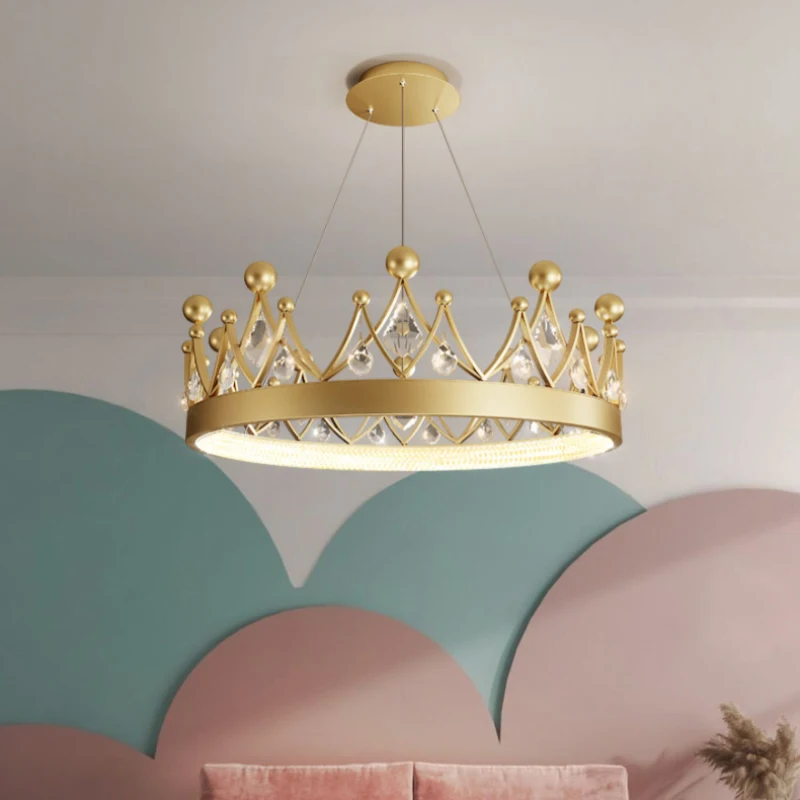 Imagem -03 - Modern Luz Luxo Cristal Coroa Lustres Princesa Decoração do Quarto Lâmpadas Nordic Criativo Quarto Infantil Menina Quarto Lustre