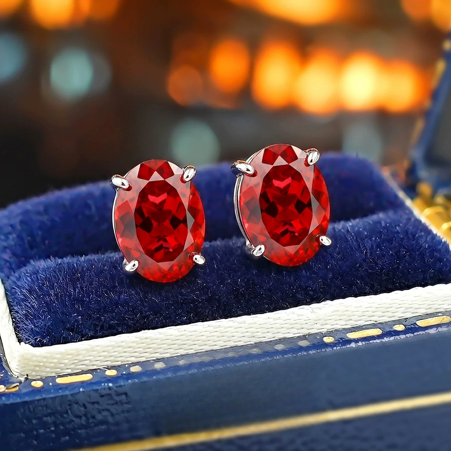 S925 Sterling Silver Stud Earrings 5*7mm Oval Cut Red Lab Created Gemstone Solitaire Stud Earrings Women Daily Jewelry
