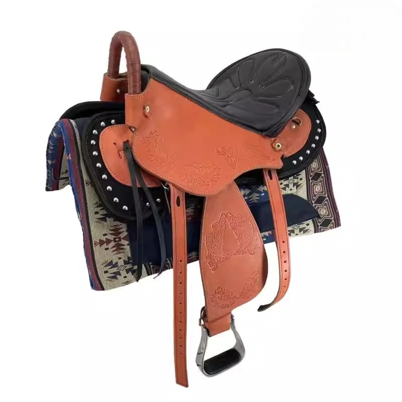 Saddle Seat Cowhide Tourist  Saddle Full Set of Accessories Carved Endurance Size Short Equestrian Supplies