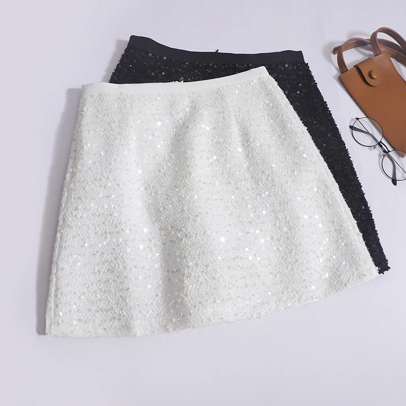 

Bright Sequin Short Skirt Women Summer 2024 New A-line Skirts White Shiny Skirt