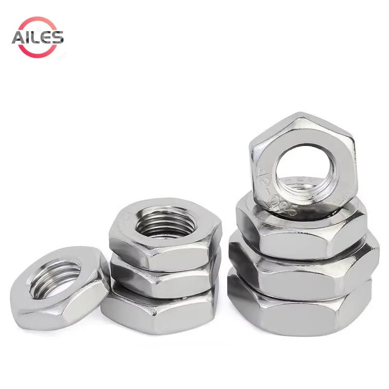 304 Stainless Steel Fine Thread Left Hand Hexagon Thin Nuts M8 M10 M12 M14 M16 M18 M20 M22 M24 Left Thread Hex Thin Nuts