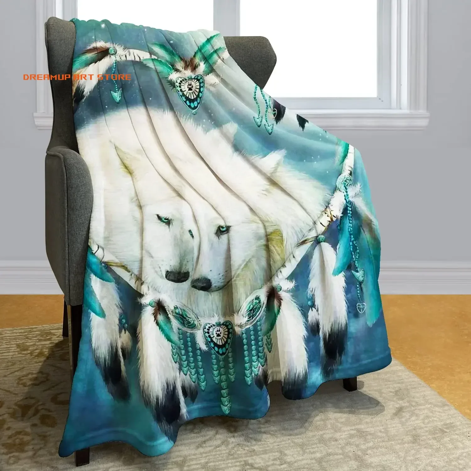 2026 Dream Catcher Wolf Flannel Fleece Throw Blanket For Sofa Couch Bedroom Bed Throw Blankets Lightweight Fluffy Plush Ultra Co