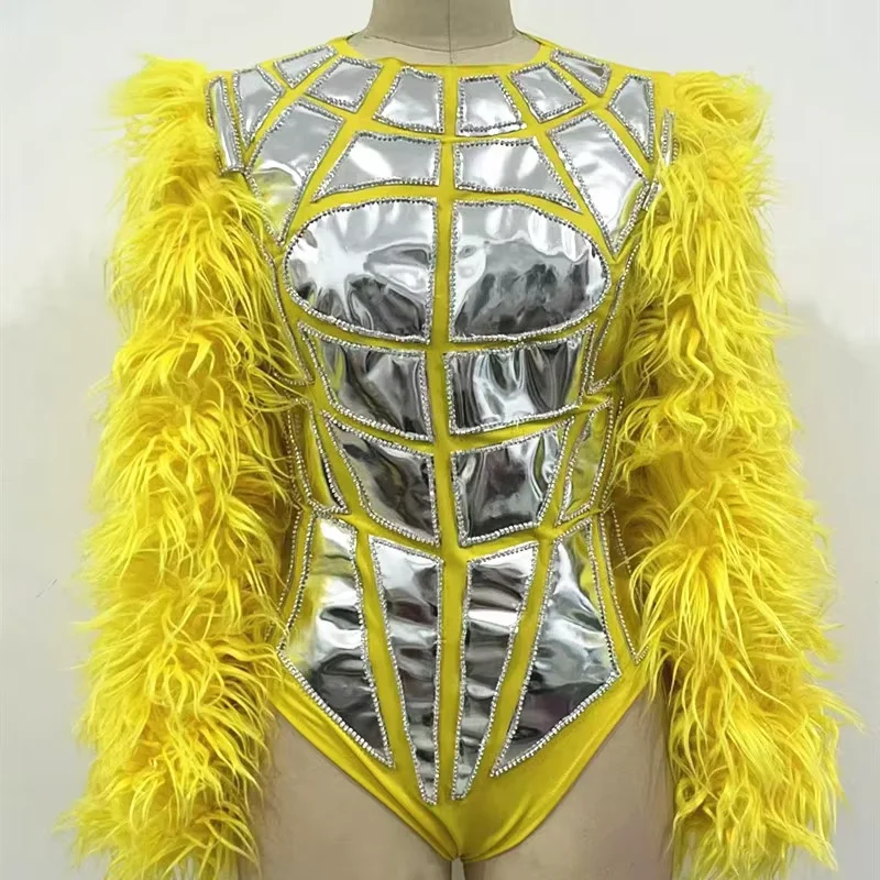 Samt Blase Ärmel Spiegel Muskel Body Nachtclub Bühne Show Catsuit Tanz Outfit Rüstung Stil Bar Weibliche DJ DS Kostüm