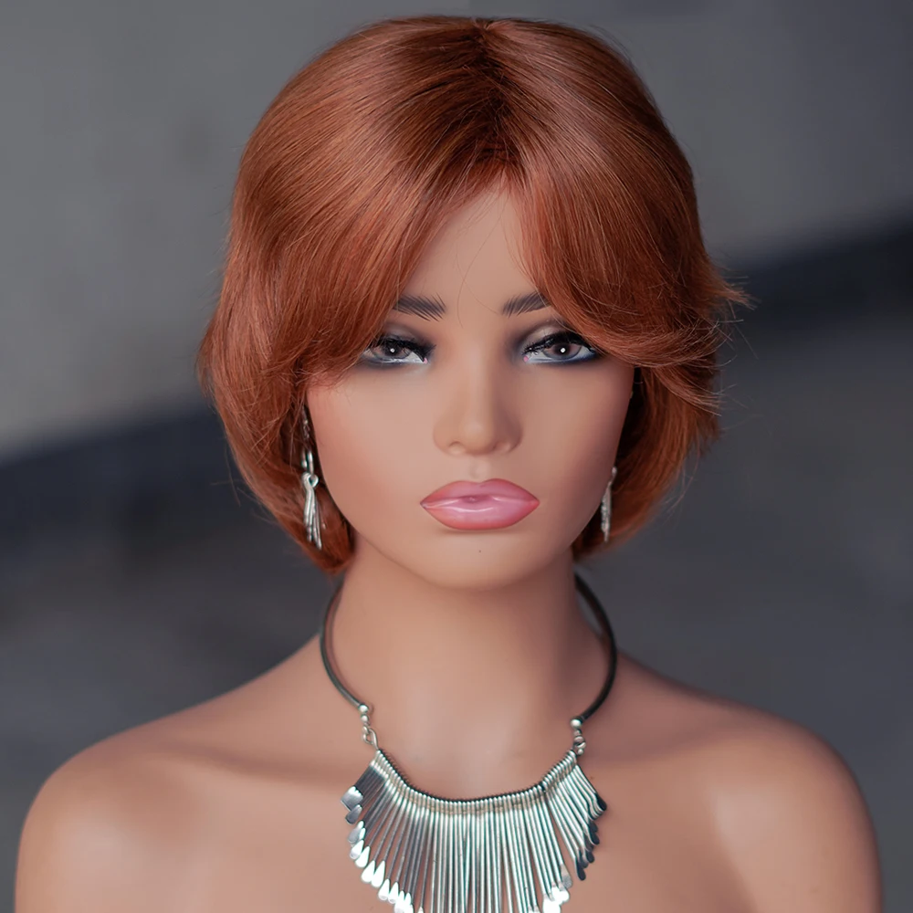 باروكات شعر بشري قصير، شعر مستعار بقص عابث مصنوع آليًا بالكامل مع ثمانية أشكال، شعر ريمي برازيلي، شعر مستعار رخيص للنساء
