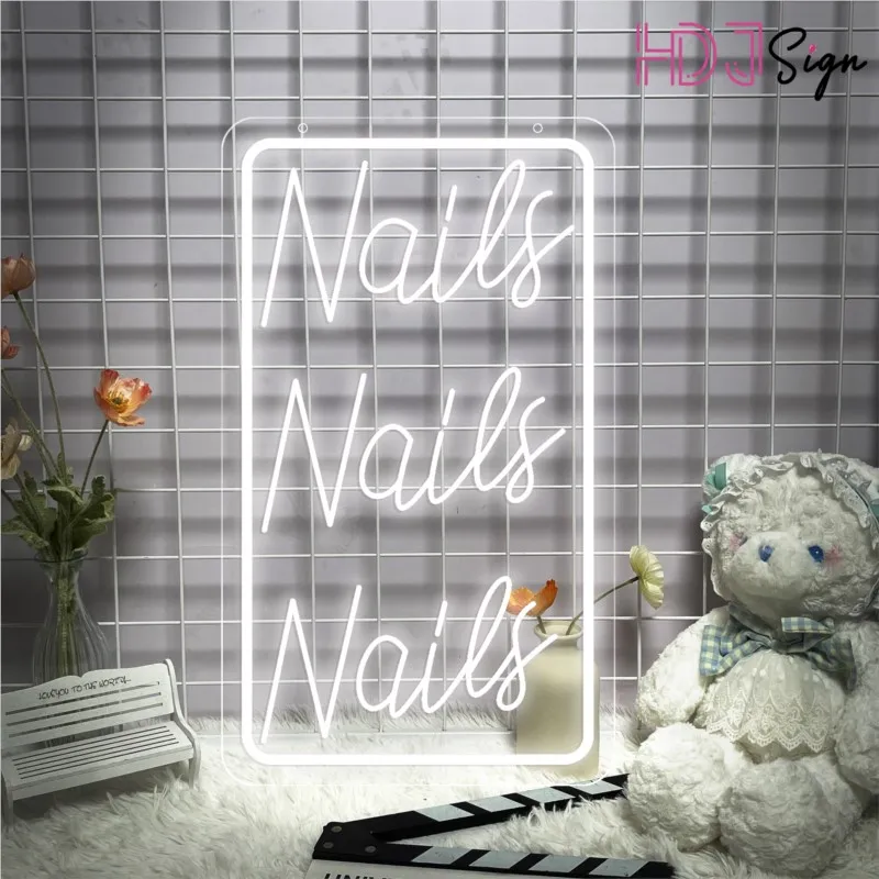 Nails Nails Nails Room Neon Sign Gift Custom 3D Engraving LED Light Beauty Room Wall Decor For Lashes Nail Shop Room Bedroom