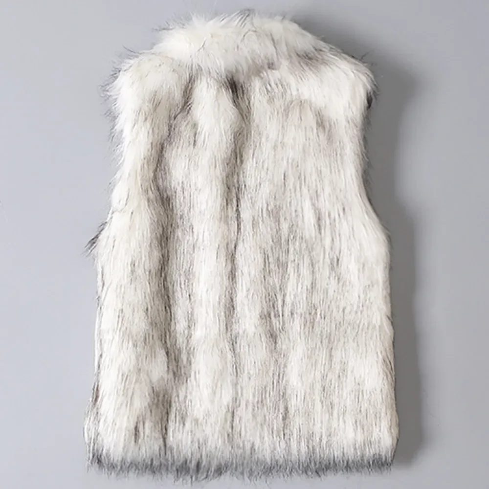 Fmxires 2025 New Winter Women's Vest Coat Wool Vest Faux Fur Vest Stand Collar Faux Fur Coat Vest Jacket Outdoor Windproof Coat