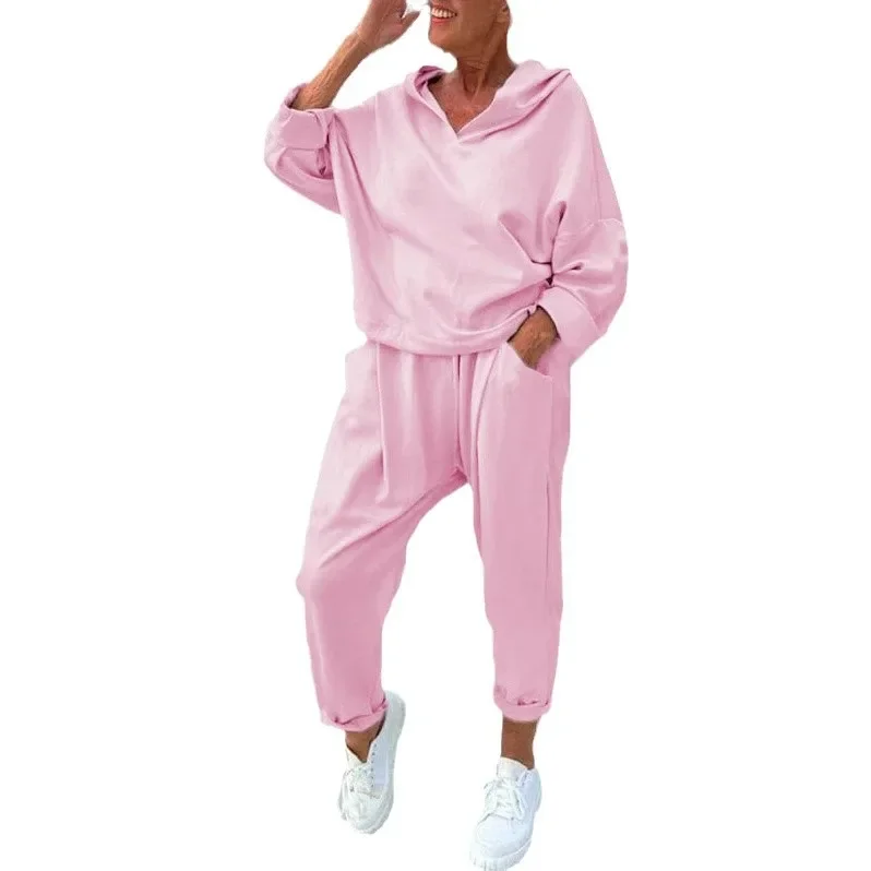 Women Casual Sports Two Piece Set Loose Suit Autumn Tracksuit Hoodie Long Sleeves Pullover Top Elastic Waist Pencil Pants Sets