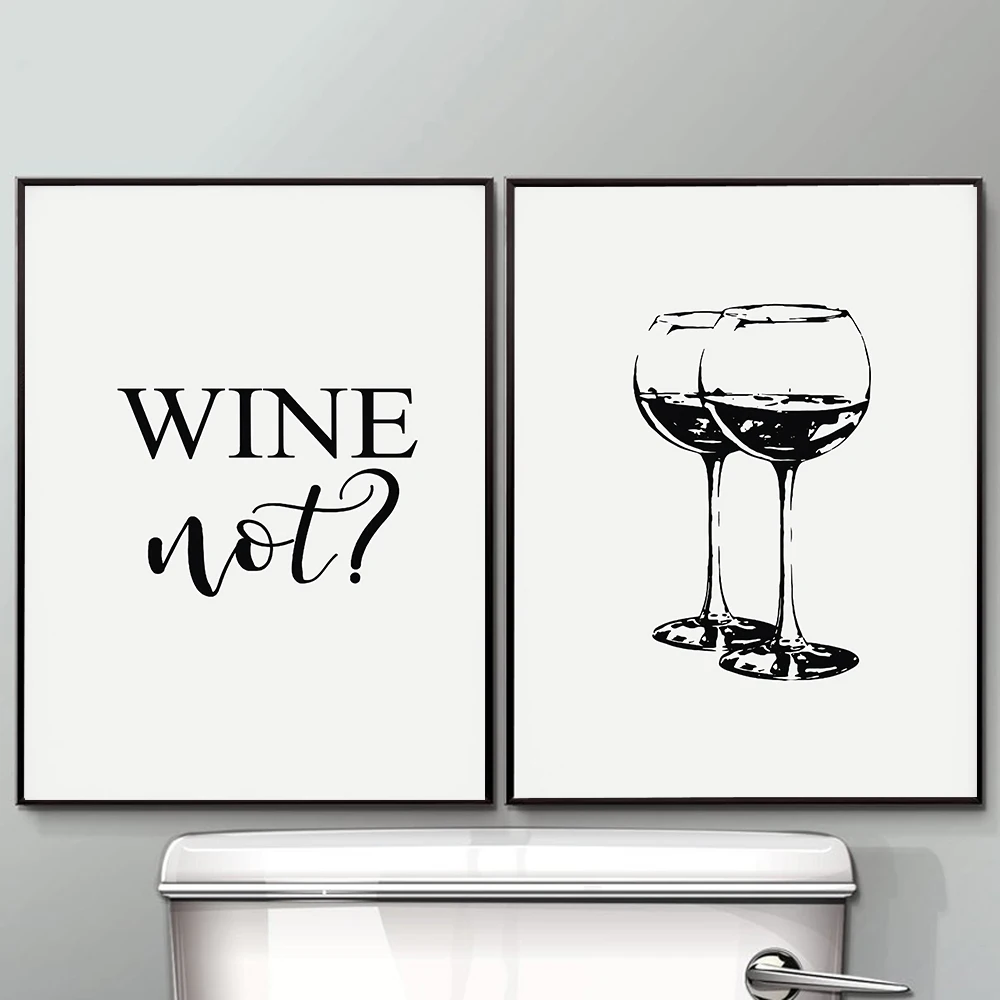 Save Water Drink Quotes Wall Art Wine Black Glasses Posters and Prints Black White Funny Kitchen Canvas Painting for Room Decor