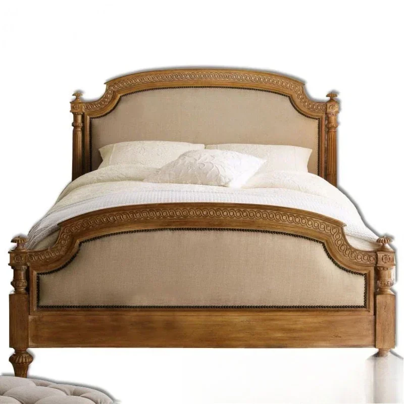 

American solid wood double bed furniture log old carved soft bedroom retro wedding princess bed