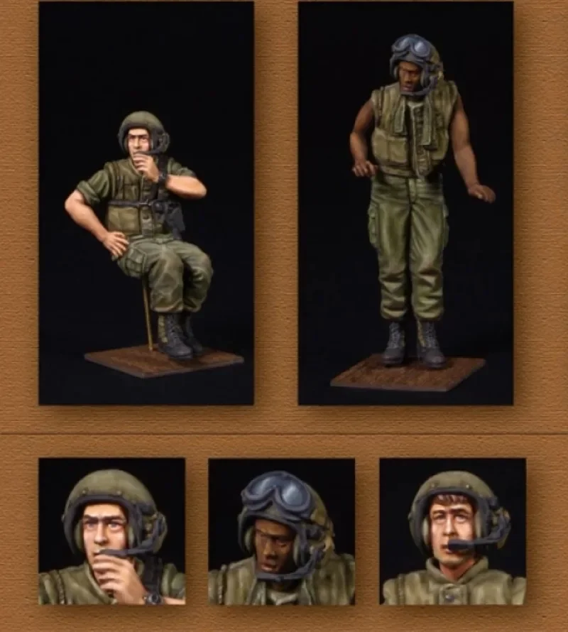 1/35 Die Cast Us Army Tank Crew (2 Figures and 1 Bust) Vietnam Resin Figure Soldier Model Kit Unassembled and Unpainted 088X