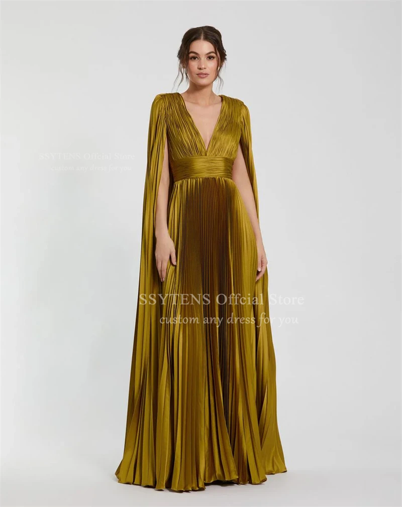 ชุดราตรีออกงานหรูหราสีทอง SSYTENS ปี 2026 แขนเสื้อแบบเดรปจีบระบายยาว  ชุดราตรียาวสำหรับงานเลี้ยงตอนเย็น فساتين سهرة  รับตัดตามสั่ง