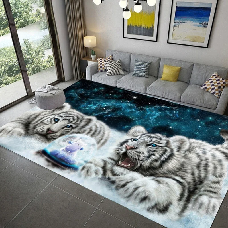 Holy White Tiger Lion Leopard Rugs Soft Area Rug Non-Slip Carpets for Bedroom Living Room Sofa Bathroom Kitchen Floor Mat Decor