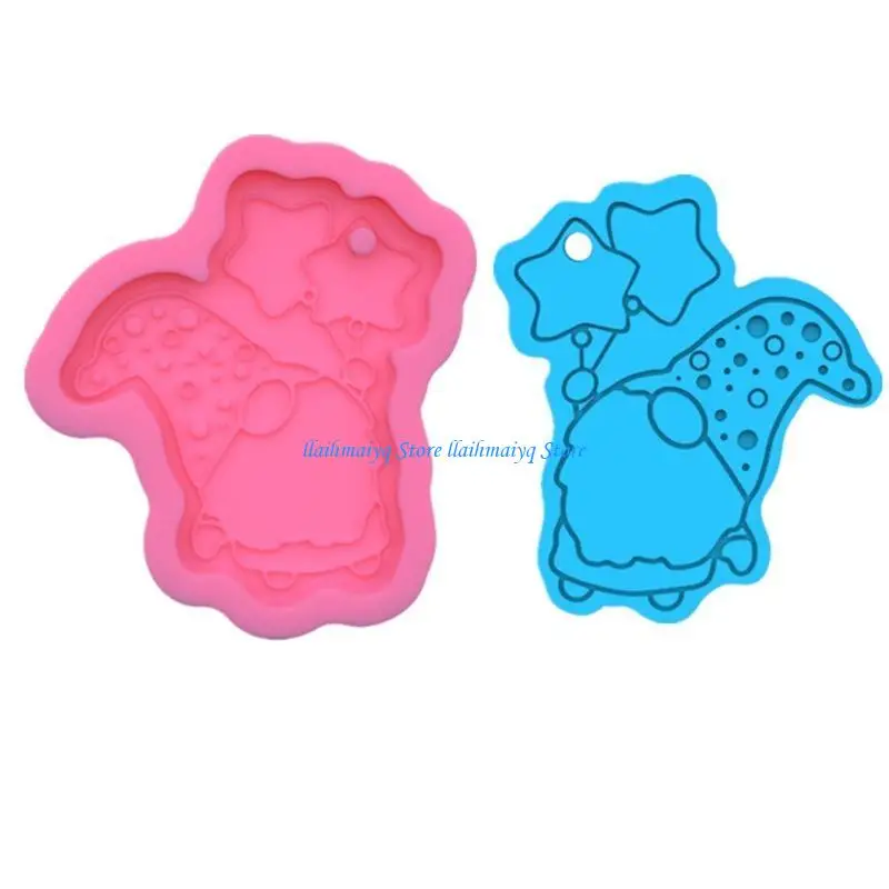573B Pink Shiny Santa Little Dwarf Keychain Silicone Mold for Christmas Gift