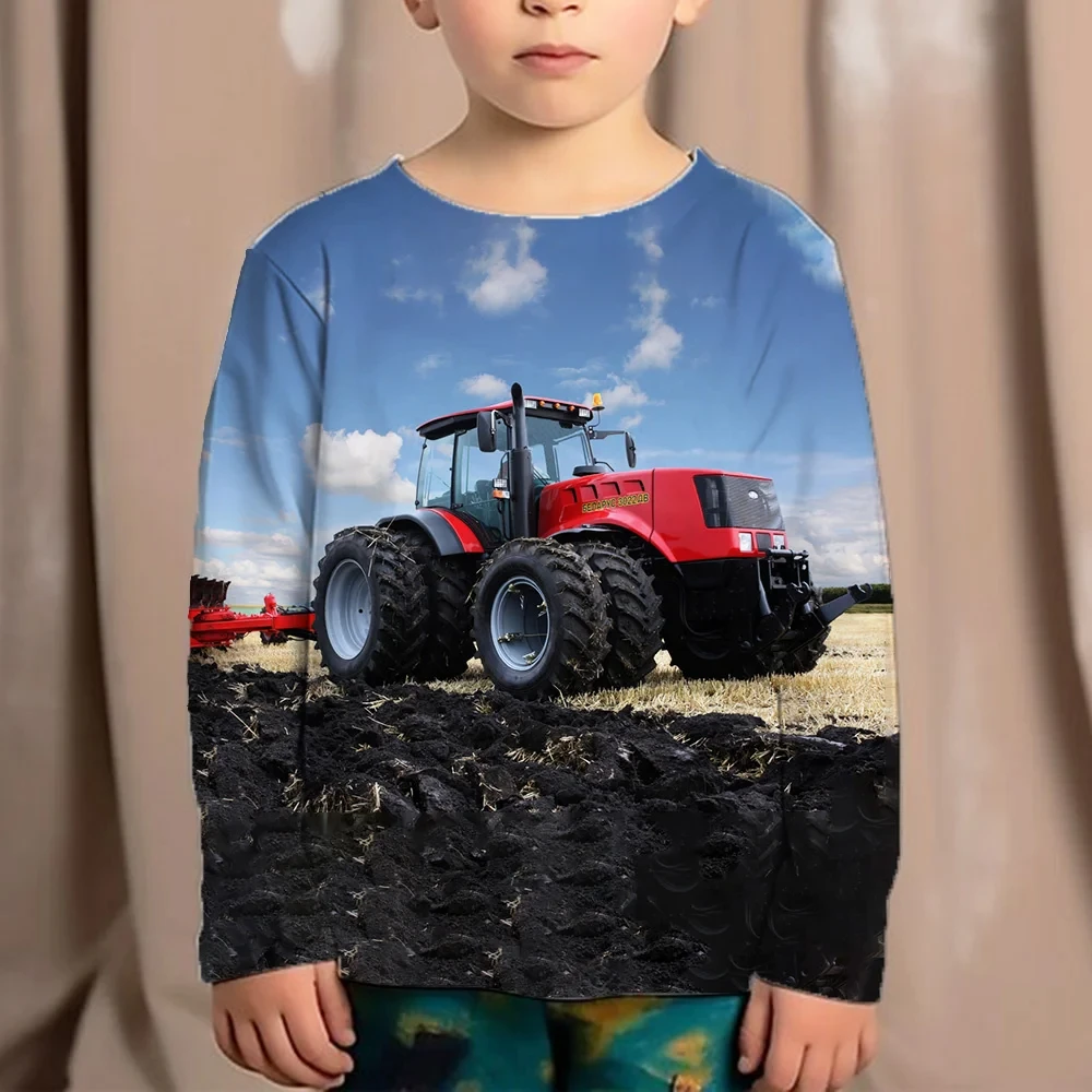 Children's Clothing Boys Tshirt Long Sleeve Child T-Shirt Tractors 3D Print Fashion Round Neck Kids Autumn Clothes Boys Tee Tops