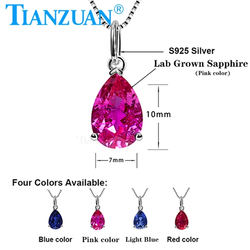 Fashion 7x10mm Pear Shape Pendant Lab Grown Ruby and Sapphire Pendant 925 Sterling Silver Necklace Jewelry for Women Gifts