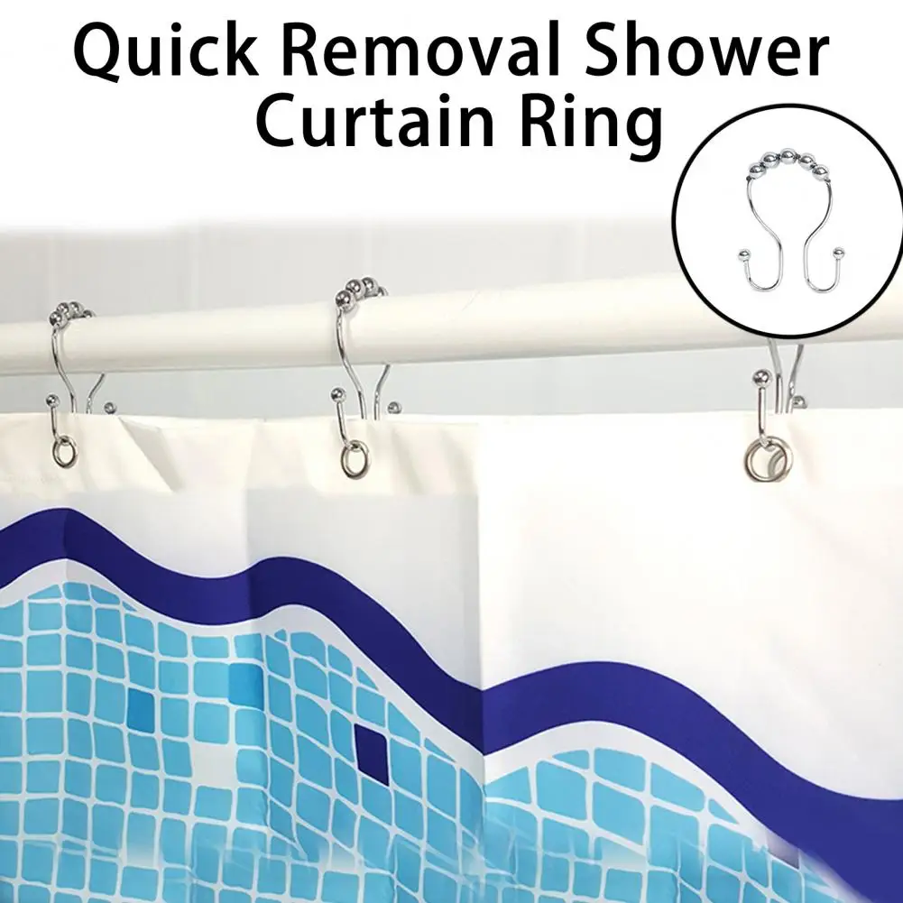 12Pcs Sturdy Curtain Hanging Ring Dual Hooks Hang Rust-proof Quick Removal Shower Curtain Ring