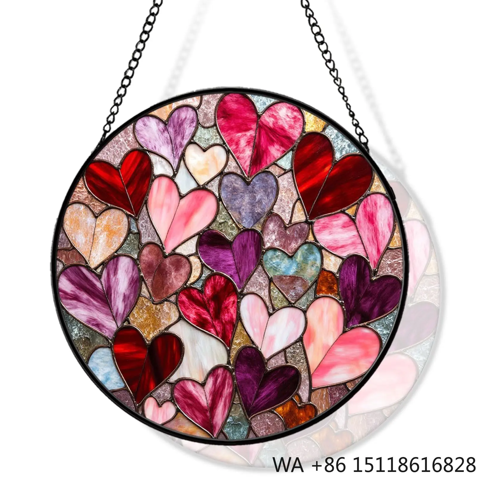 Art Deco Stained Glass Window Hanging Suncatcher Mosaic Heart Romantic Pink Outdoor Birthday Home Decor Gift for Anniversary