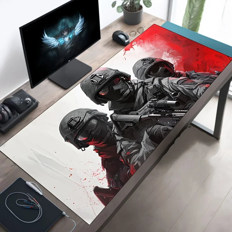 Mouse Pad Battlefield Soldier Design Full Coverage 50x100 Keyboard Mousepad with Seamed Edge Office Gaming Anti-Slip Rubber Base