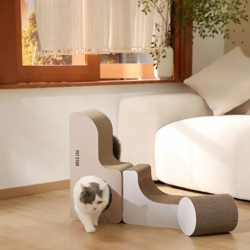 Modular 3-in-1 Corrugated Cat Scratcher Set L Shape & Cylinder Combination, Minimalist Wooden Style, OEM ODM