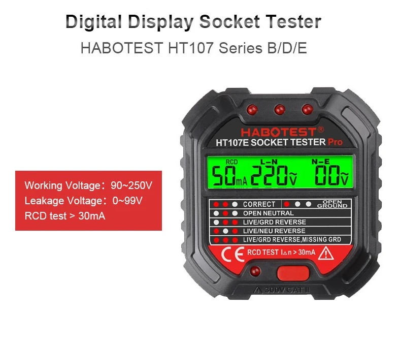 

HT107E & HT107D & HT107B Тестер розеток Обнаружение линии Вилка Фазовый электроскоп