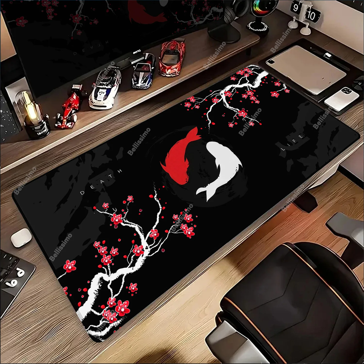 

Anime Cartoon Desk Mat Large Mouse Pad Koi Fish Art Seal Sunrise Large XXL Gaming Accessories Deskmat Rubber Mousepad 90x40