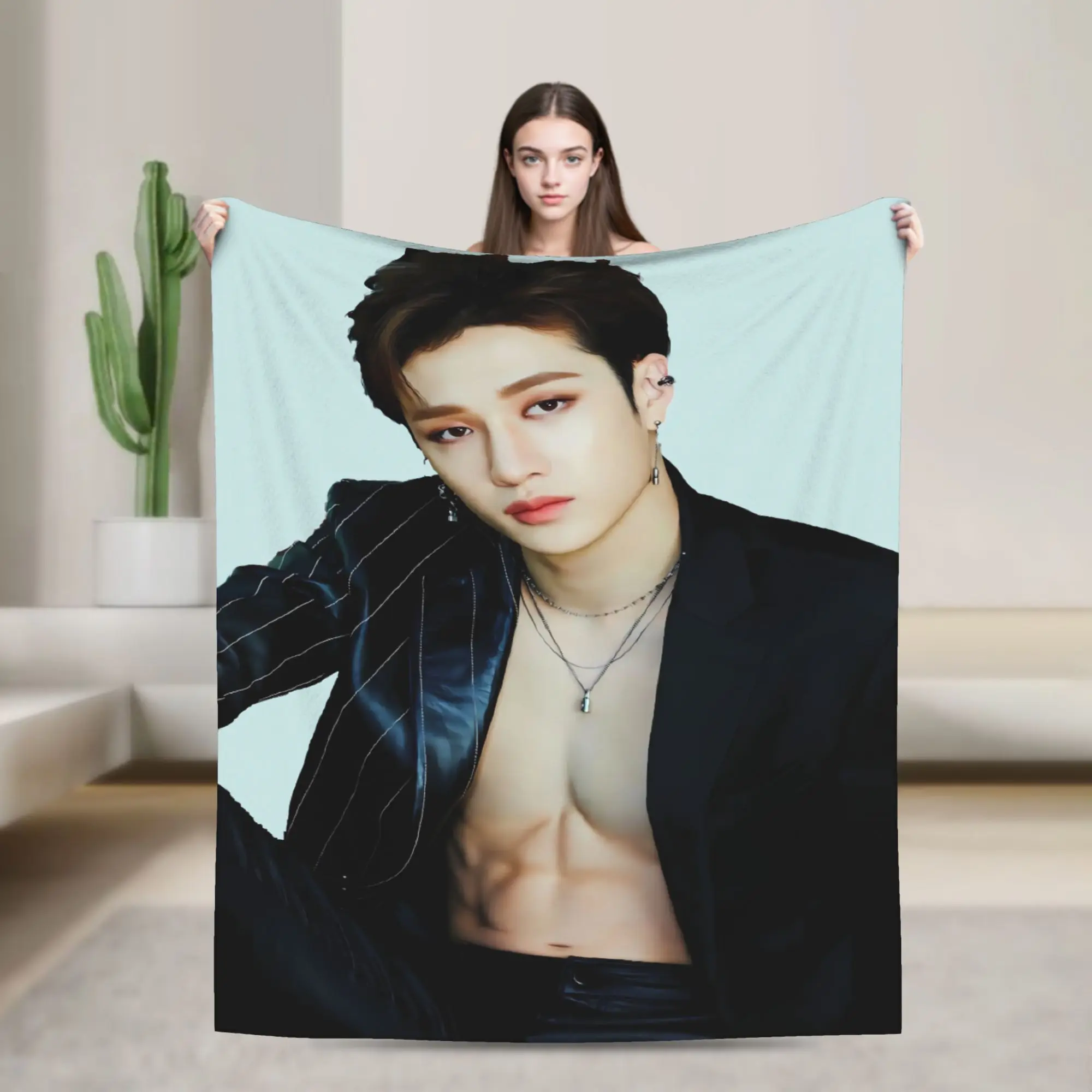 

Bang chan Korean Group Blanket Rapper Airplane Travel Flannel Throw Blanket For Home Decor Warm Bedspread Birthday Present
