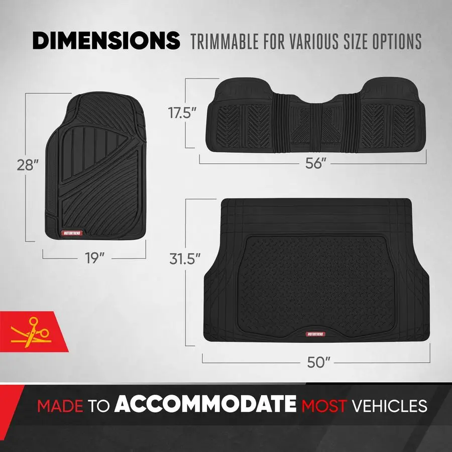 FlexTough Performance All Weather Rubber Car Mats with Cargo Liner Full Set Front amp Rear Floor Mats for Cars Truck SUV, Automo