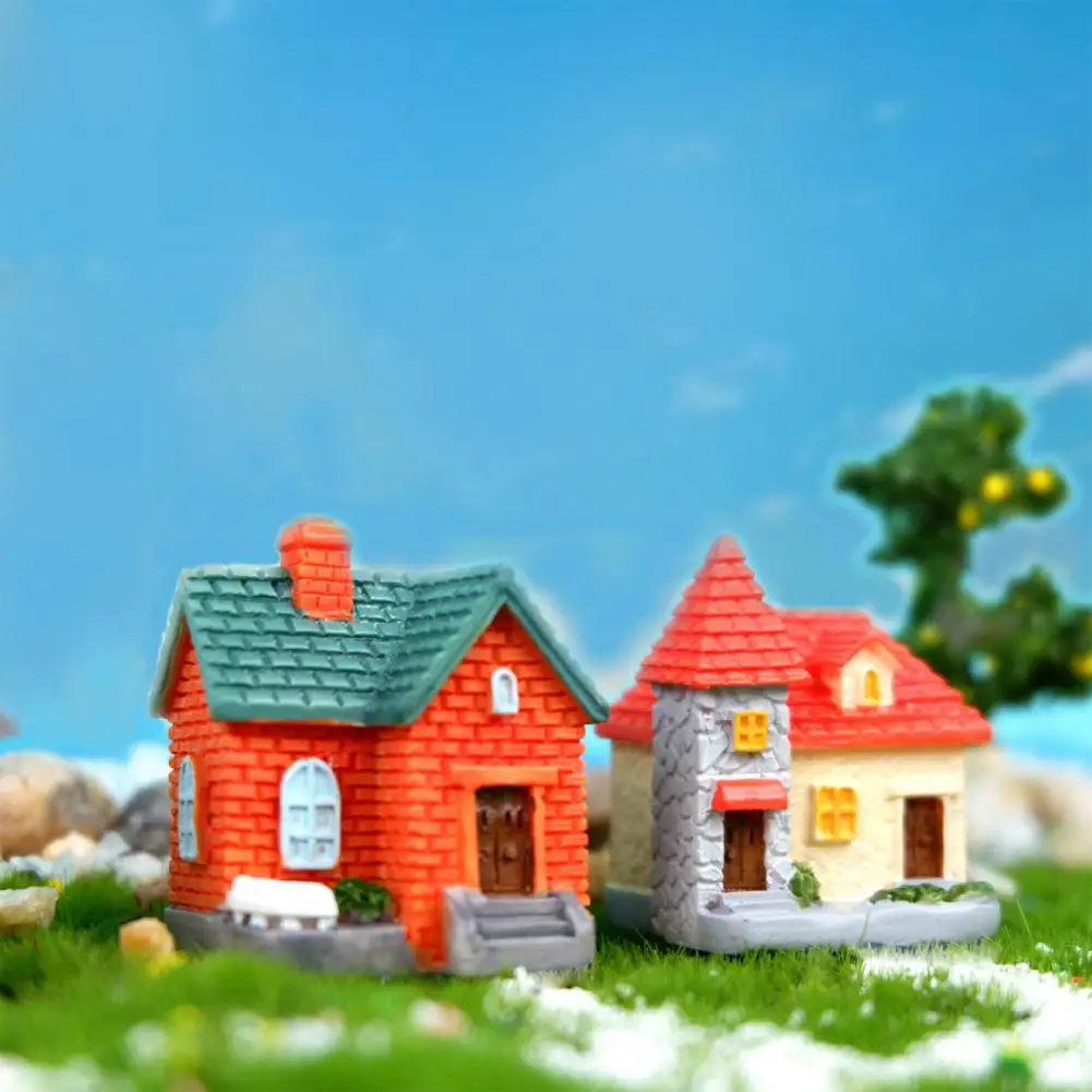 Pocket-sized Figurine Mini House Figurine Resin Model Fairy Garden Miniature Building Moss Landscape Craft Decor for Diy Home