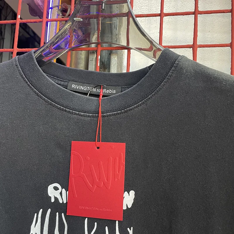 26SS الهيب هوب غسلها الأسود الرسومات شعار طباعة RRR 123 تي شيرت الرجال Womem قصيرة واسعة المحملة القمم 100% القطن RRR 123 تي شيرت العلامات