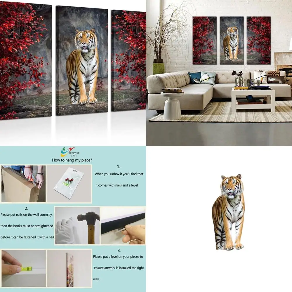

Современный набор из 3 предметов с изображением тигра на холсте — большой настенный декор для дома — готовые к повесить принты животных
