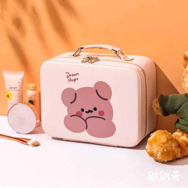 Makeup Case, Japanese Large Capacity Storage Boxes, Cute Cartoon Makeup Organizer, Convenient Handle Suitcase, Waterproof PU 123