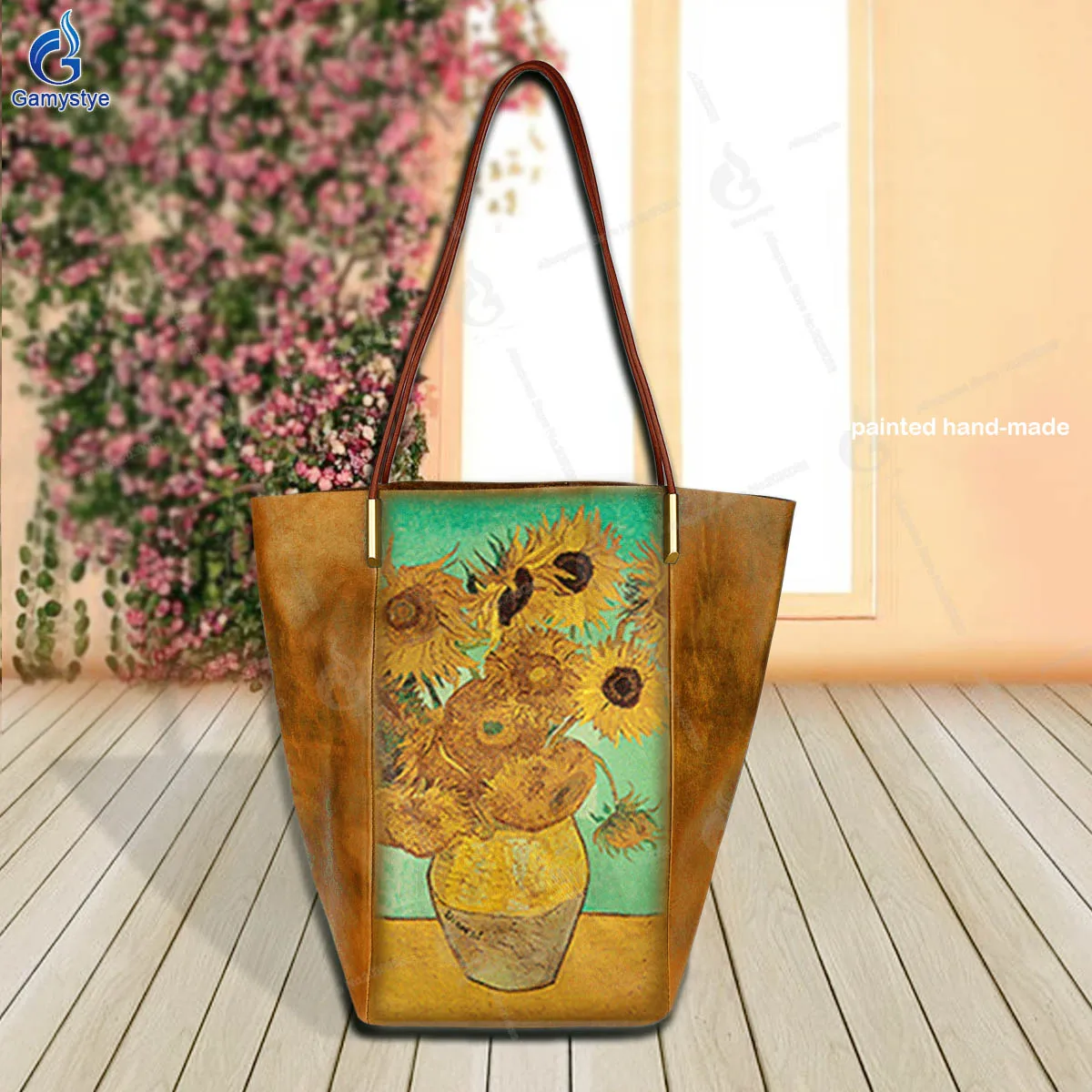 Women Bags Top-Handle Yellow flowers Bags Cross Body Bags Bolsas Marcas Street Fashion Art Draw Graffiti Totes Genuine Leather