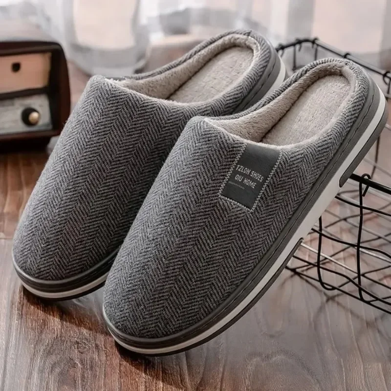 

2025 Men's Winter Home Cotton Slippers, Soft and Warm Home Slippers, Indoor Bedroom Non-Slip Flat Shoes, Warm Fleece Slippers