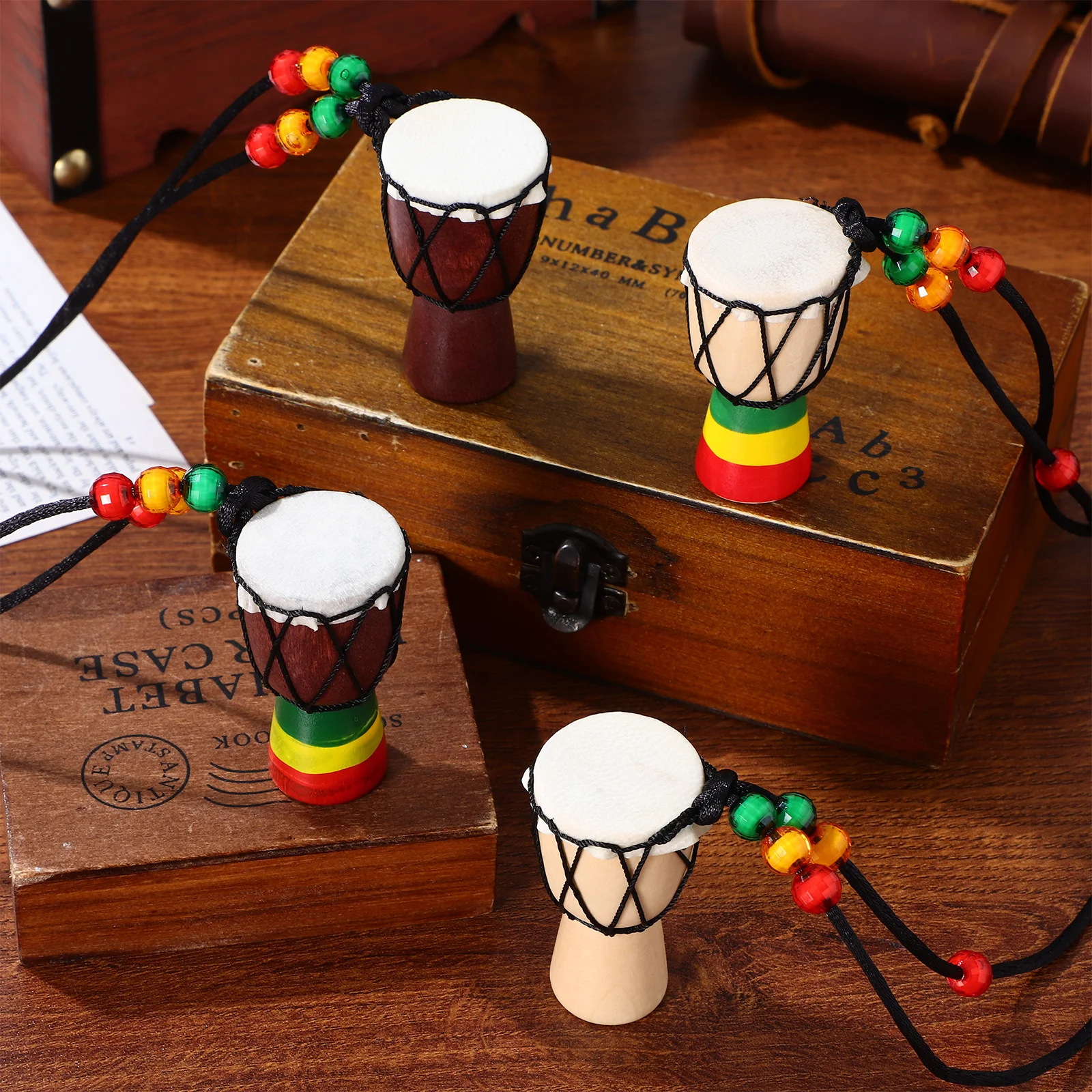 

4Pcs African Drum Charms Mini Wooden Djembe Pendants for Necklace Keychain Jewelry Making Accessories Unique Musical Charms