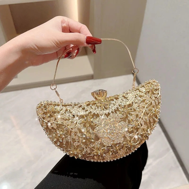 Handmade New Luxury Dinner Bag Water Diamond Banquet Handbag Ladies Sparkling Dress Chain Shoulder Bag Evening Performance Bag