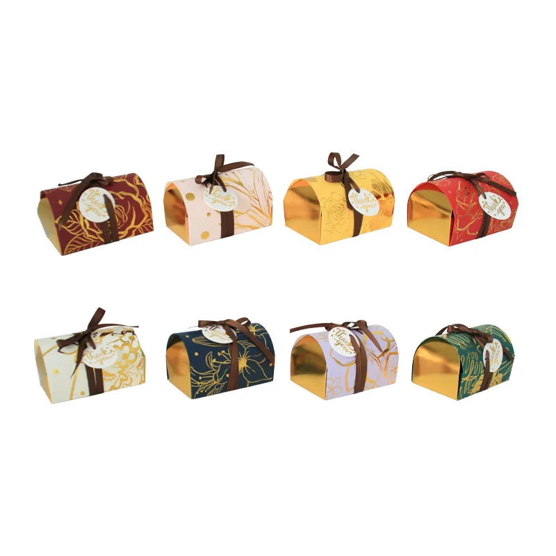 10Pcs Bronzing Pattern Paper Candy Box Heart Jewelry Favor Gifts Box Thank You Packaging Bags Birthday Wedding Party Decoration