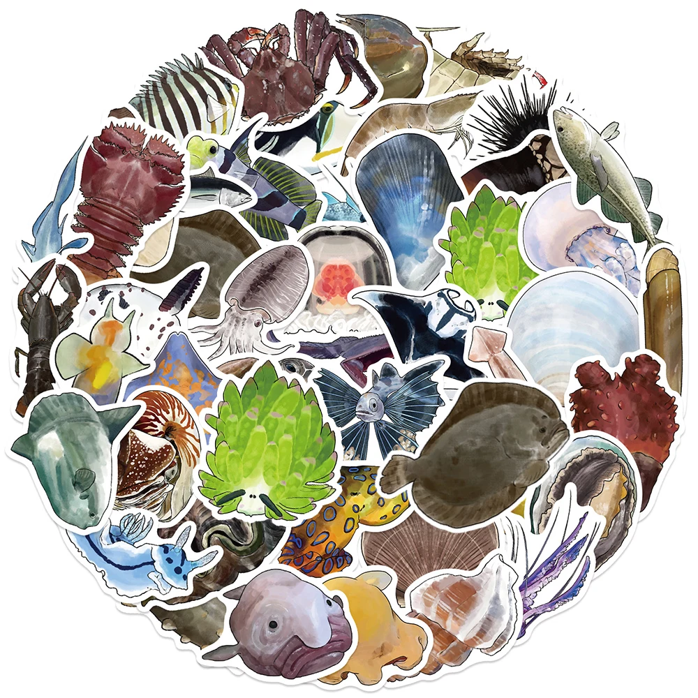 10/30/50pcs Deep Sea Animal Graffiti Stickers Funny Cartoon Octopus Scallop Fish Sticker Notebook Phone Stationery Decals Decor