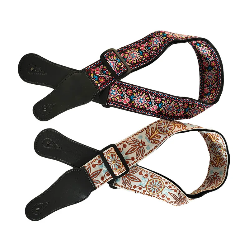 Vintage Ethnic Style Embroidered Print Guitar Strap Adjustable Strap for Folk Electric Guitar Bass Ukulele Guitar Accessories