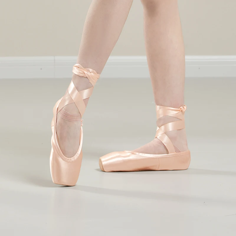 Chaussures de Ballet à Pointe en Satin Rose pour Femme et Fille, Ballerines Professionnelles avec Coussretours en Silicone