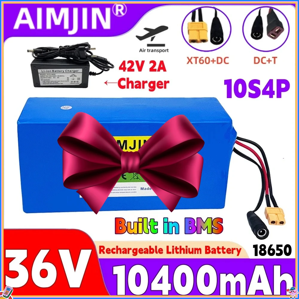 Newly upgraded 10S4P 36V 10.4Ah Battery Pack 42V 600W 30A Suitable for Bicycles, Cars, and Electric Scooters,with Built-in BMS