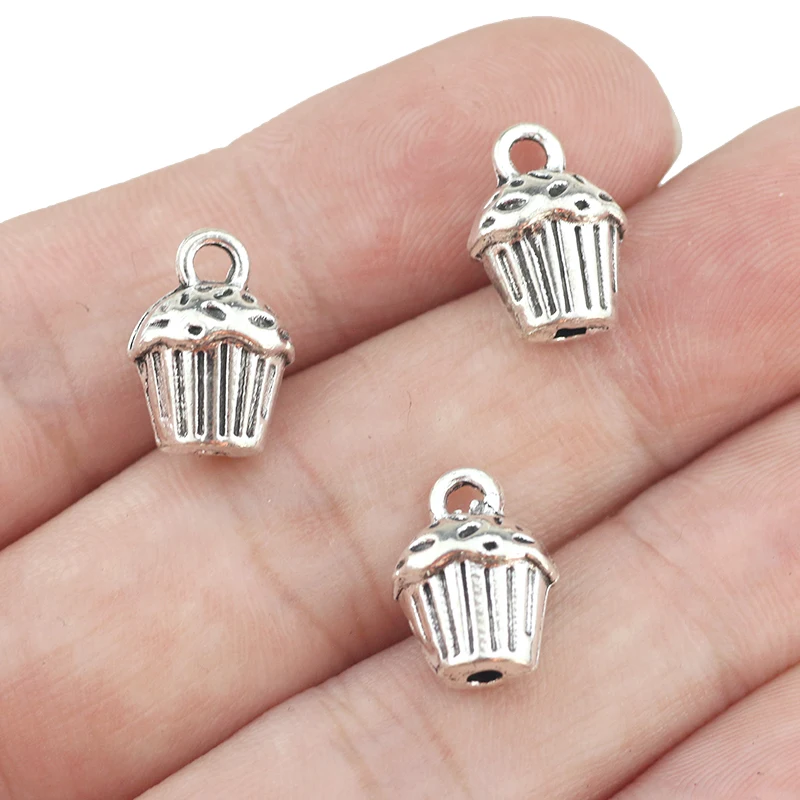 10 Pieces 10x13mm Antique Silver Plated Cupcake Cake Charms