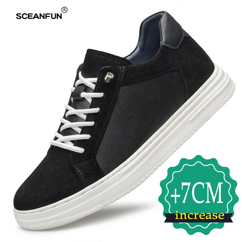 Sapatos de elevador para homens da moda tênis casuais homens aumento de altura invisível couro genuíno respirável elevador 7cm luxo heighte