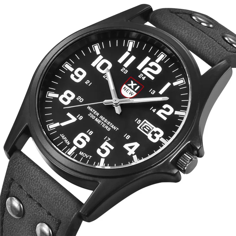 Genuíno xinew marca relógios masculinos preto estudantes moda pulseira de couro esportes data quartzo relógio de pulso montre homme reloj hombre