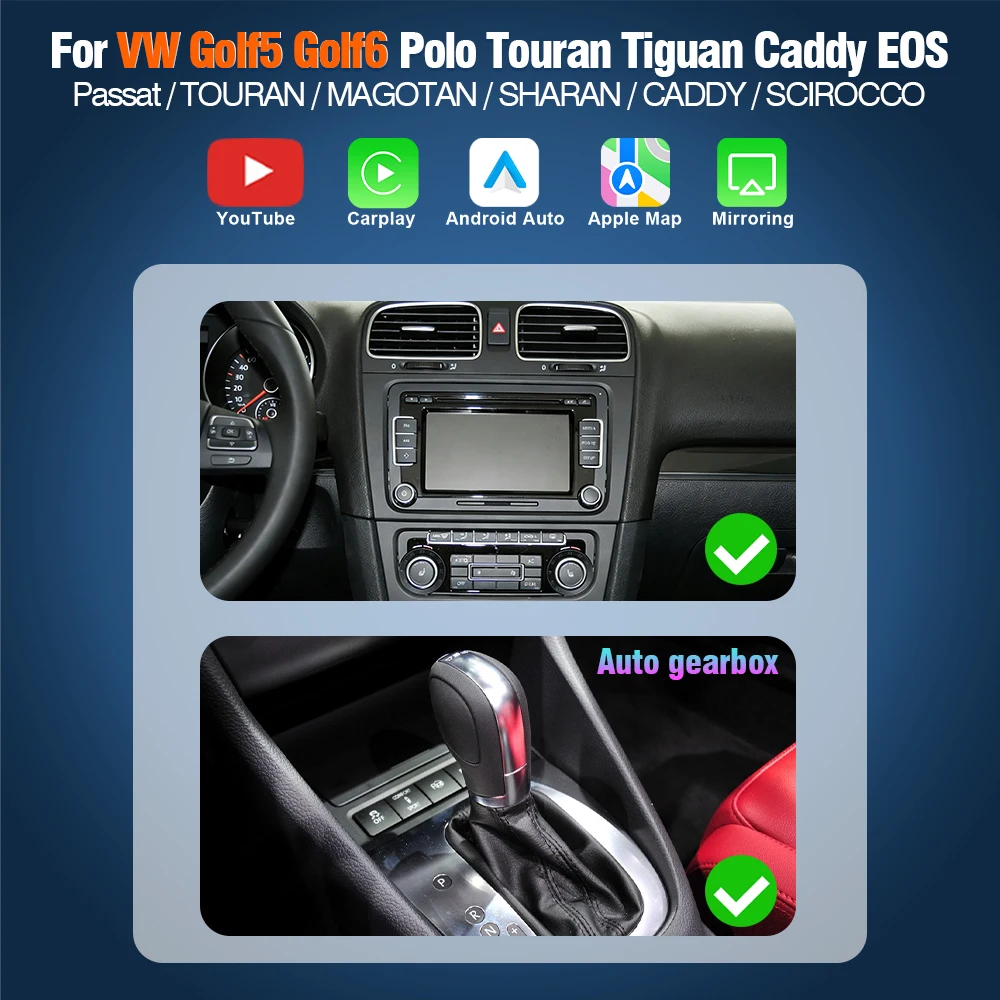 AUTOTOP 7 inch YouTube draadloos CarPlay scherm voor VW Golf 5/6 Skoda CADDY Passat Polo Jetta EOS Android Auto autoradio navigatie achteruitrijcamera - afbeelding 1