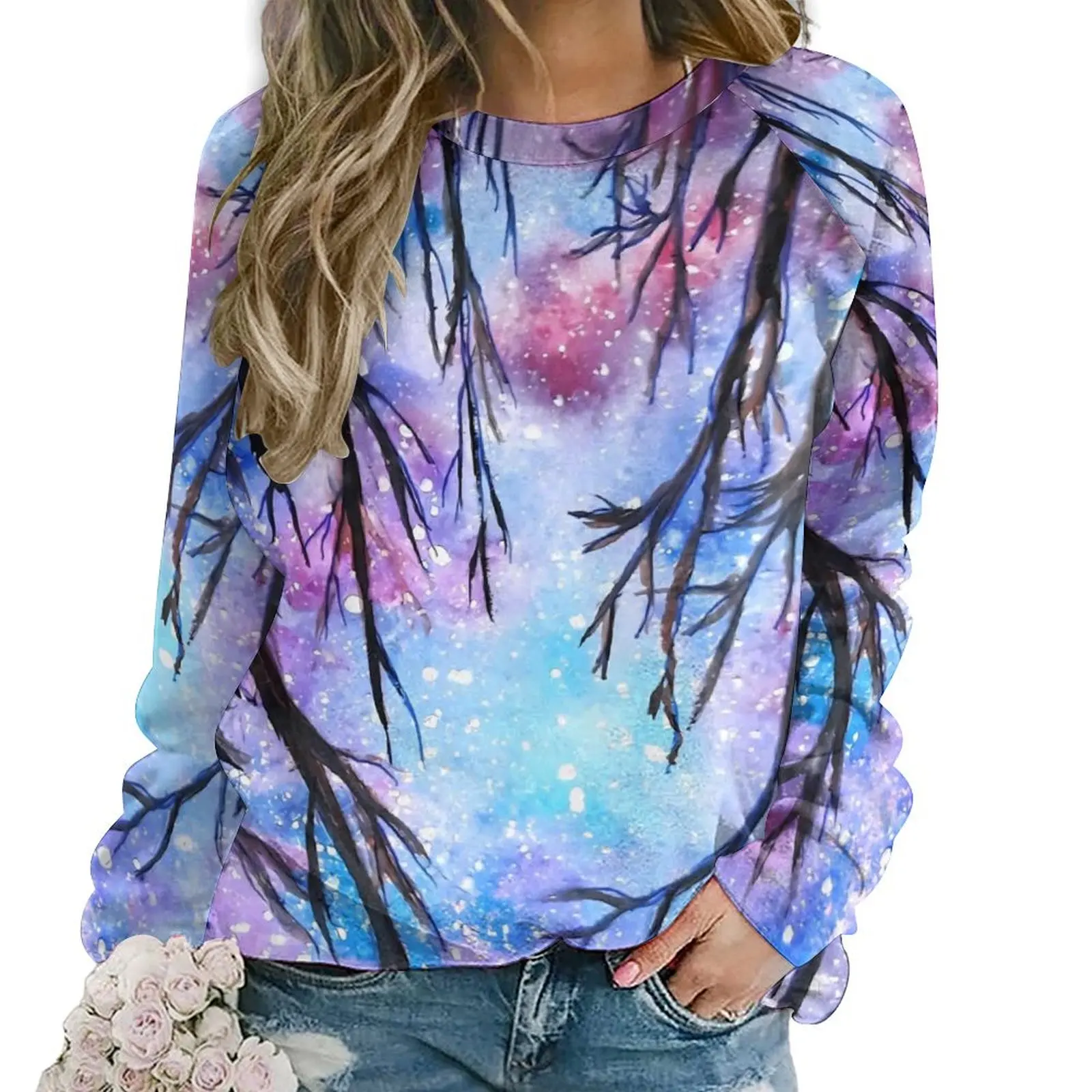 October Starry Night Hoodies Abstract Galaxy Street Fashion Oversized Hoodie Women Long Sleeve Elegant Graphic Casual Clothing