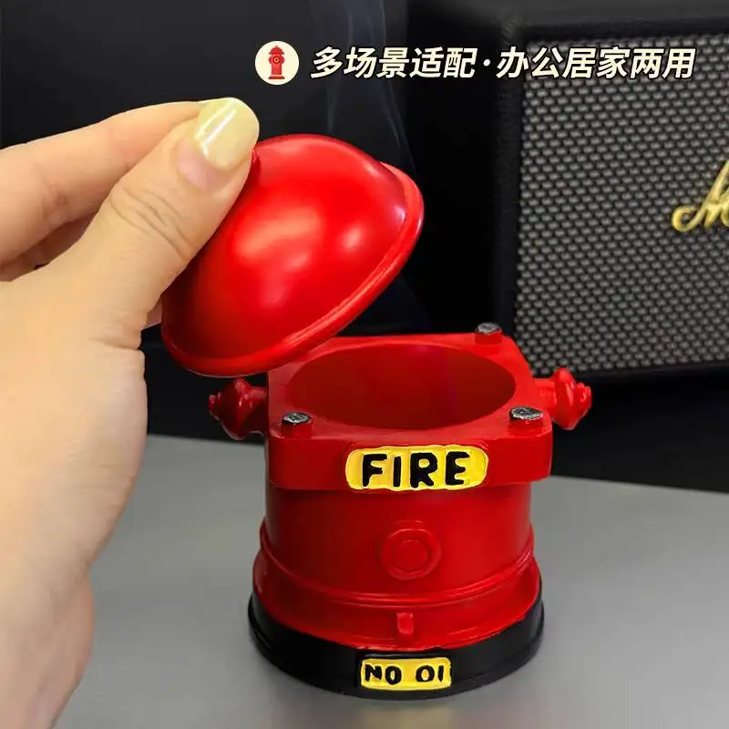 Red Fire Hydrant Ashtray. A Personalized Coverable Dust-collecting Storage Box For The Living Room, High-end Ashtray Decorative
